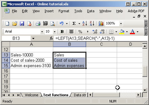 Excel text functions - search